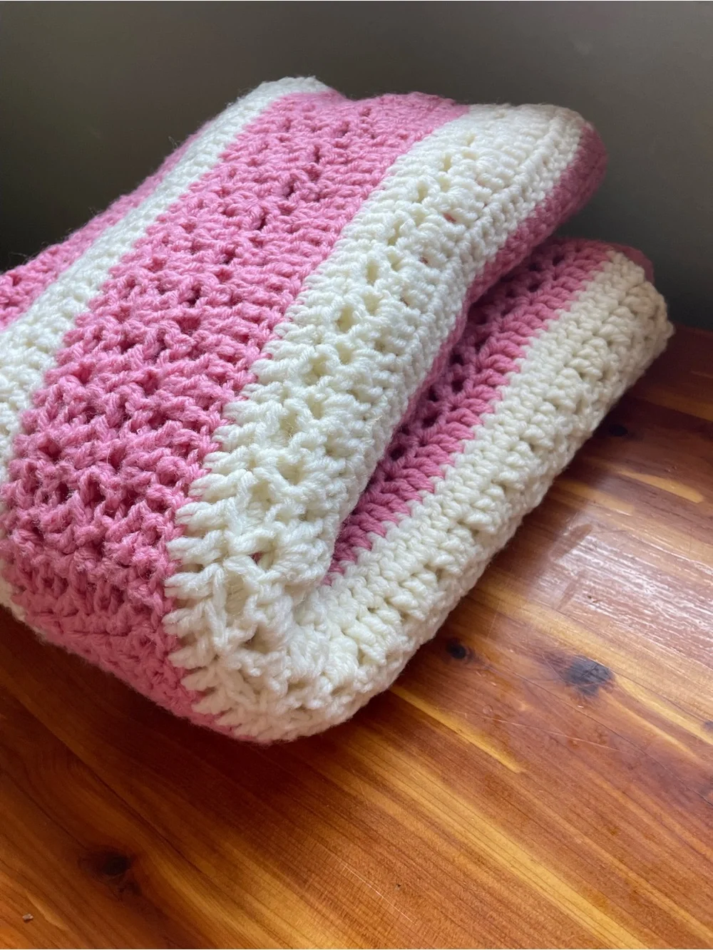 Handmade Pink and Cream Crochet Blanket